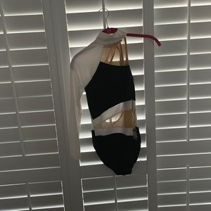 leotard with one mesh sleeve